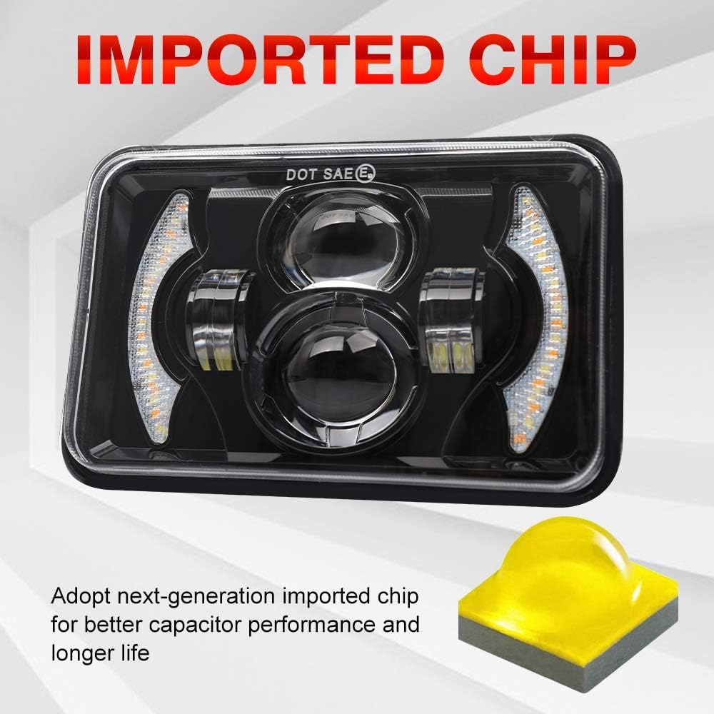 2pcs 4x6 Inch LED Headlights Sealed Beam 80W Amber Halo Rectangular Replacement Pack of 2 W7906