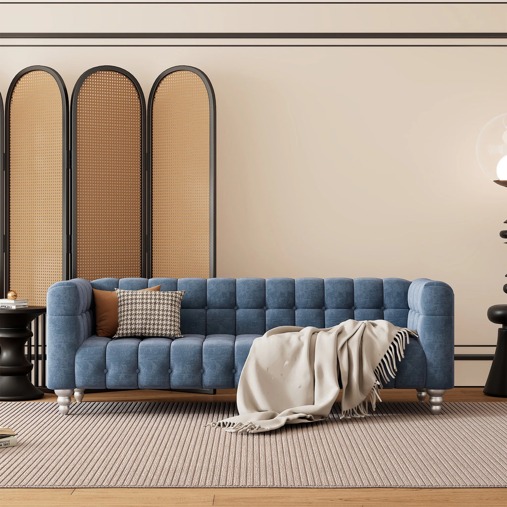 90" Blue Tufted 3 Seater Sofa F9024