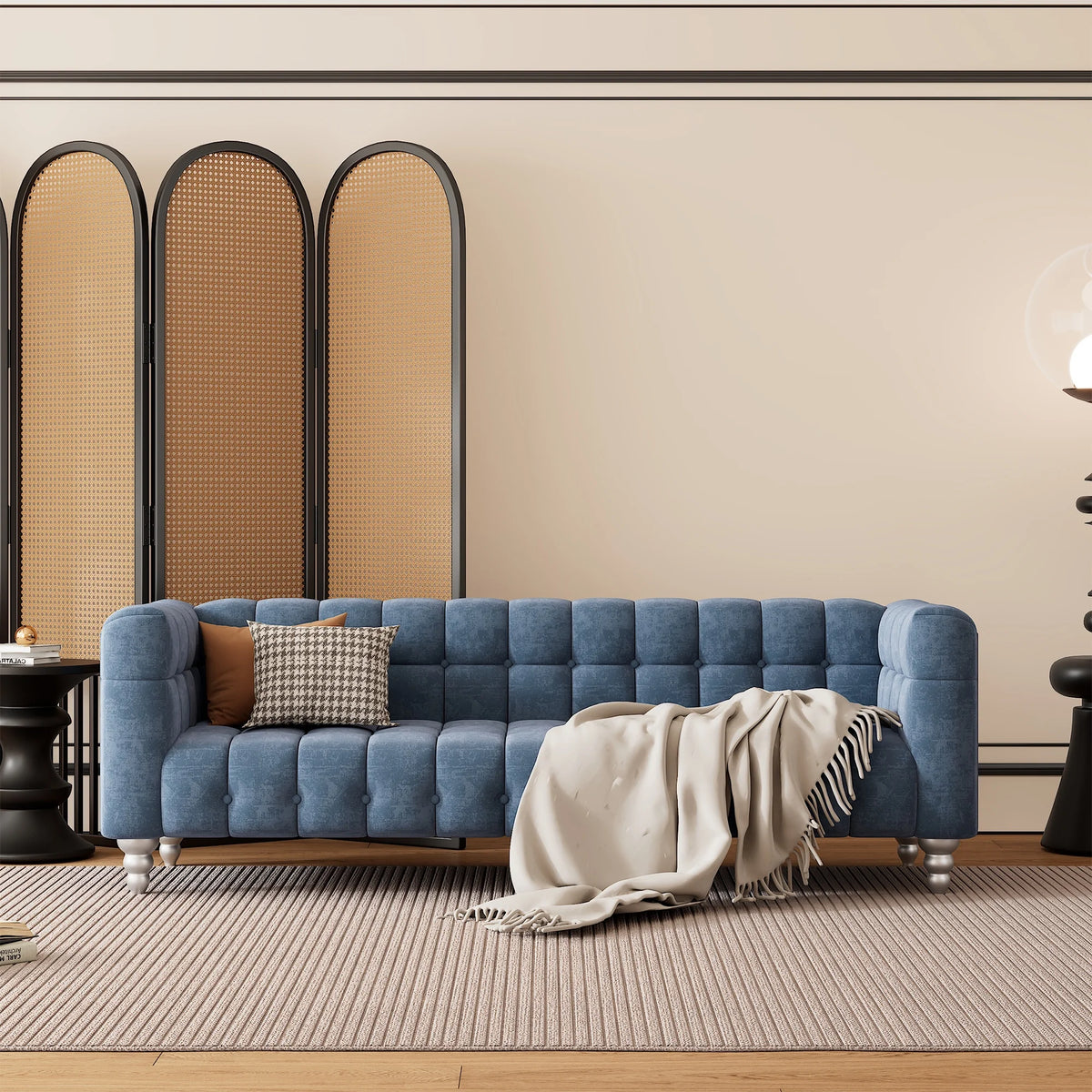 90" Blue Tufted 3 Seater Sofa F9024