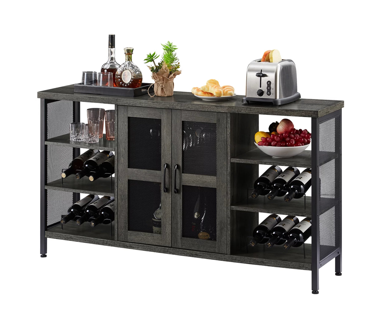 Dark Gray Wood Wine Cabinet with Storage X2561