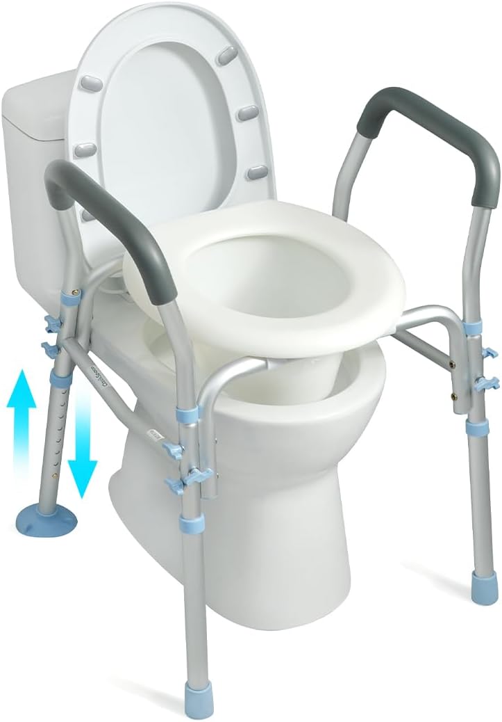 Stand Alone Raised Toilet Seat with Safety Frame, Height Adjustable Legs D331380