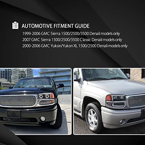 Compatible with 2000-2006 GMC Sierra Denali Black Smoke LED Tube Headlights + Sequential Bumper Lights V99329
