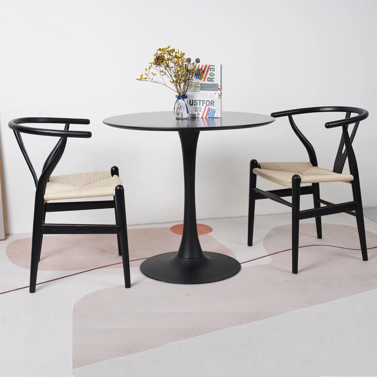 Black 3 Piece Round Dining Table Set L3598