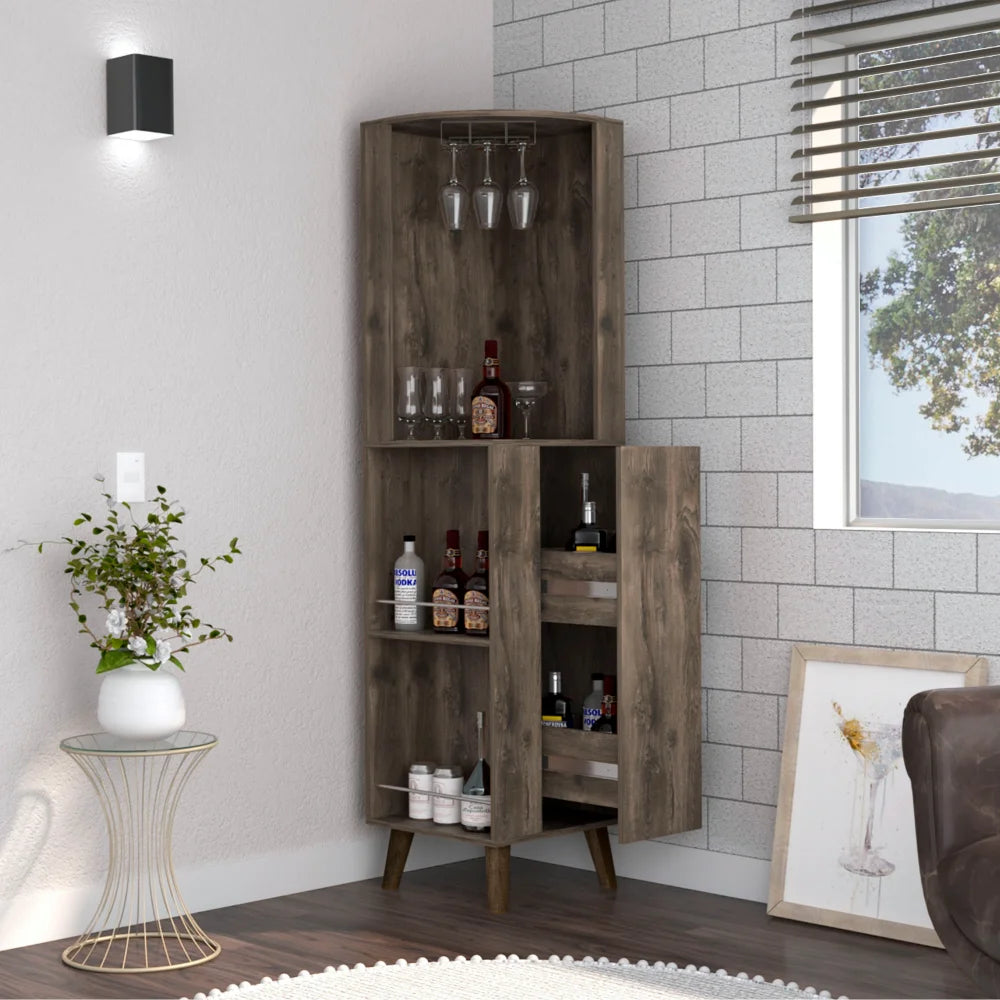 Dark Brown Corner Bar Cabinet P69167
