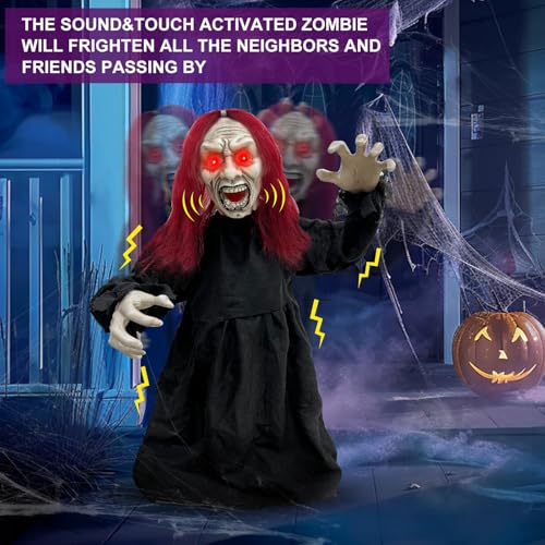 2.6 Ft Zombie Animatronics with Glowing Eye O342179
