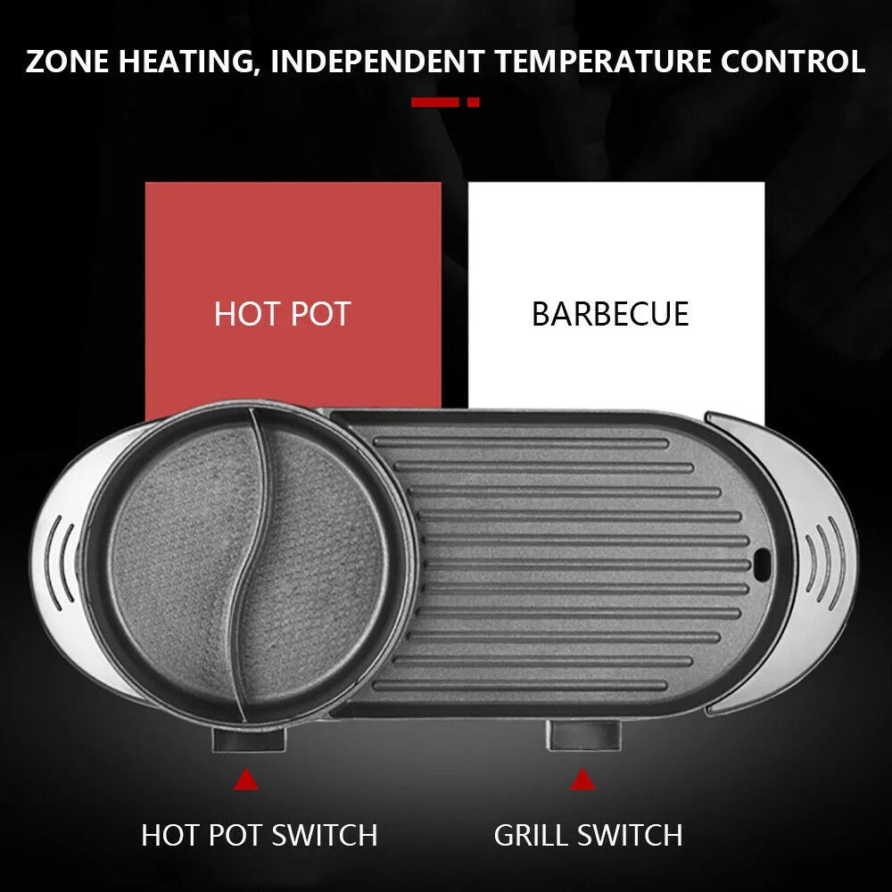 2 in 1 Electric Hot Pot Barbecue Grill Non-Stick Pan Y690