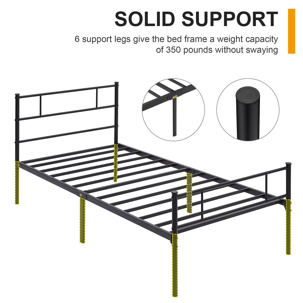 Twin Size Black Metal Platform Bed Frame with Headboard and Footboard N447