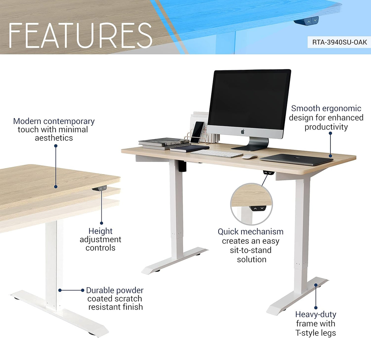 Oak Sit to Stand Desk L334
