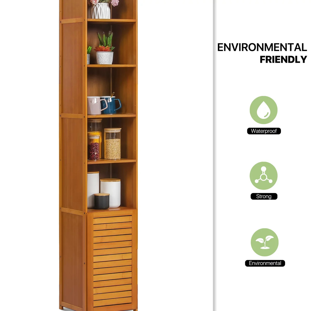 Bamboo 7 Shelves Bookcase with Door M5083