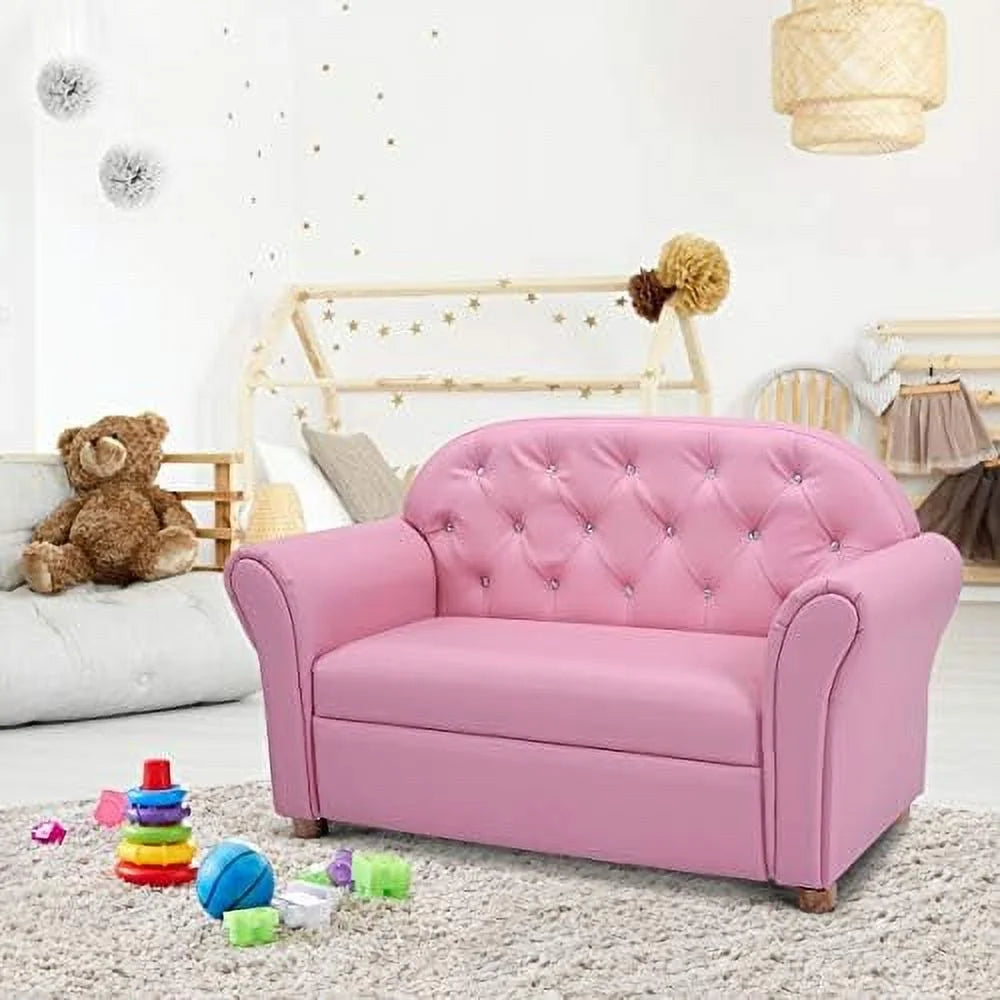 Pink PU Leather Sofa with Wood Construction E65347