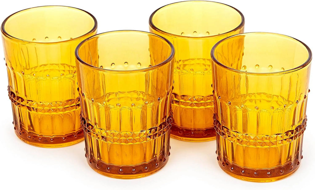 10 Oz Embossed Amber Beaded Whiskey Glasses Set Of 4 K641696