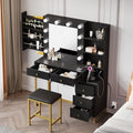 Black Makeup Vanity Desk with Mirror and Stool H3135