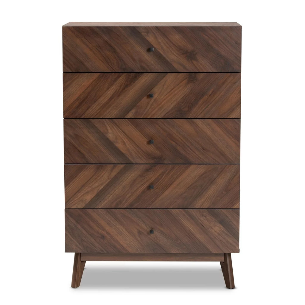 Walnut Brown Wood 5-Drawer Storage Chest L968