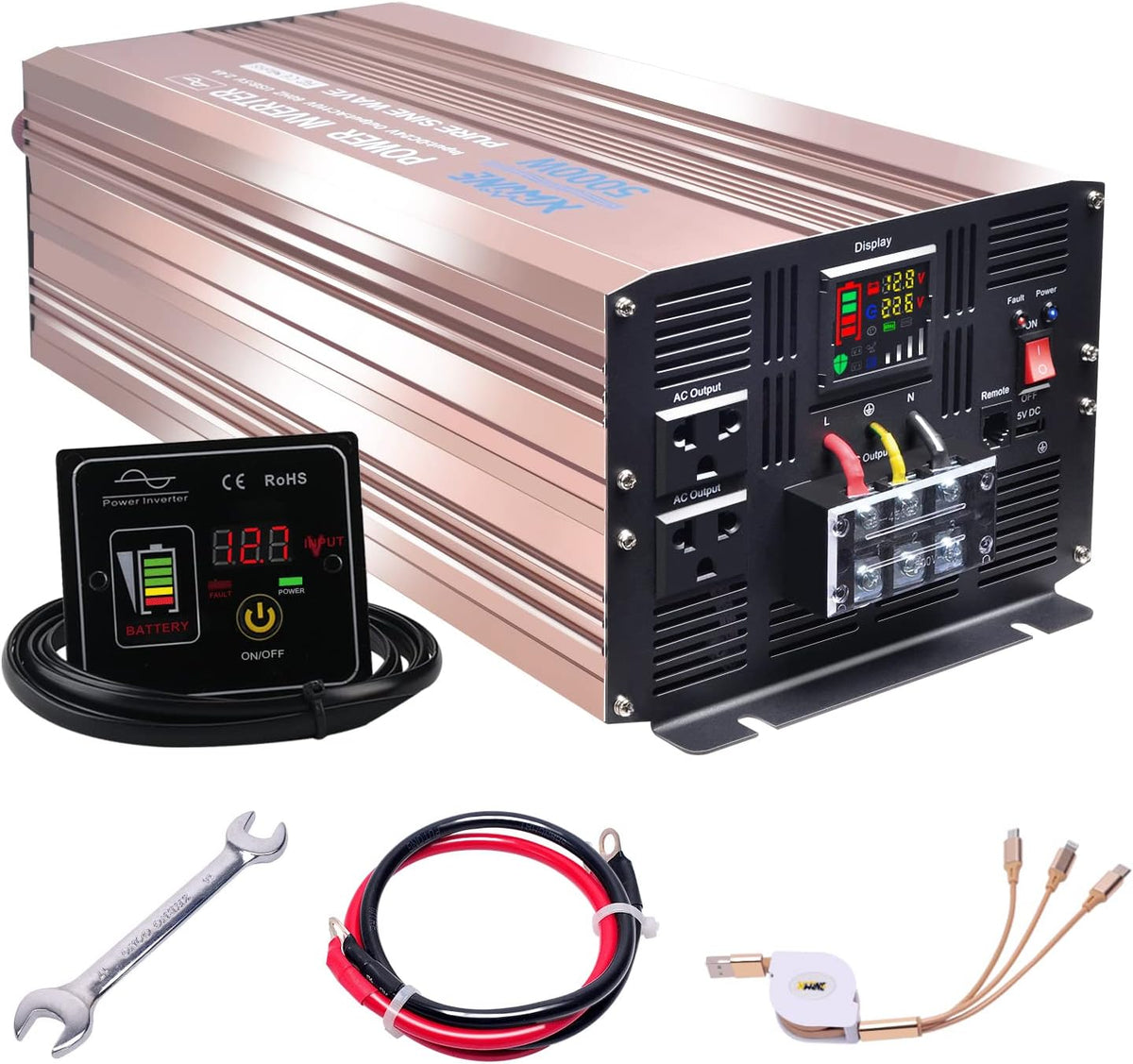 500 Watts Power Inverter 12V to 110V Pure Sine Wave with LED Display and 4.2A USB Charging Ports & 2 AC Outlets Pack of 2 O657