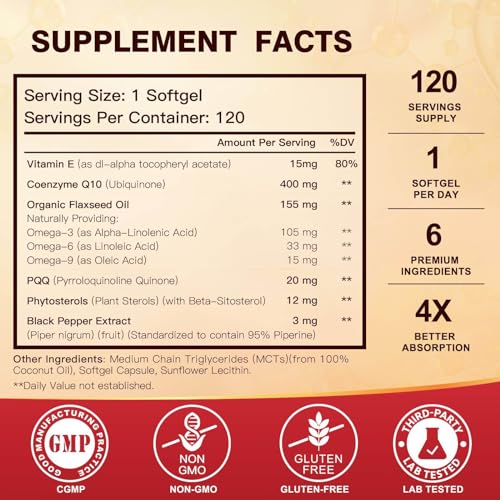 CoQ10 400mg SoftGels Supplement, 120 Servings O7933
