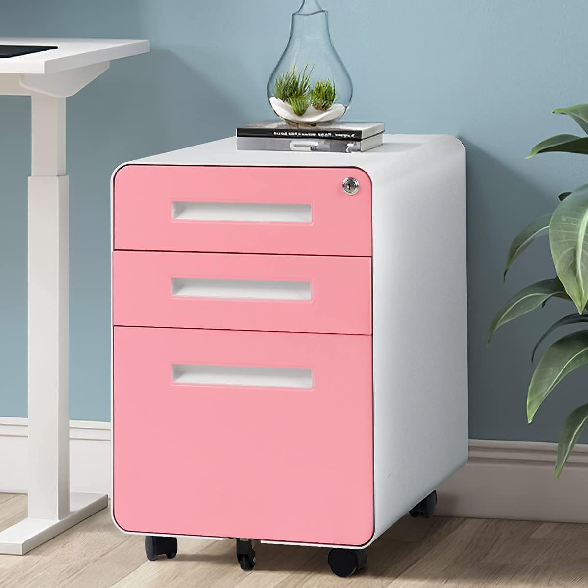 3 Drawer Black Mobile File Cabinet with Lock D735734