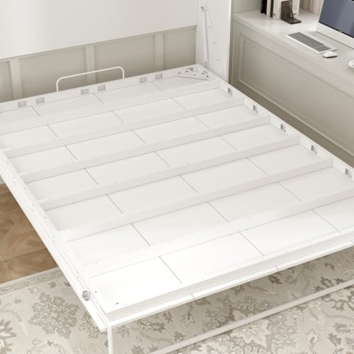 White Queen Size Murphy Wall Bed Cabinet Foldable Platform Bedframe R6080