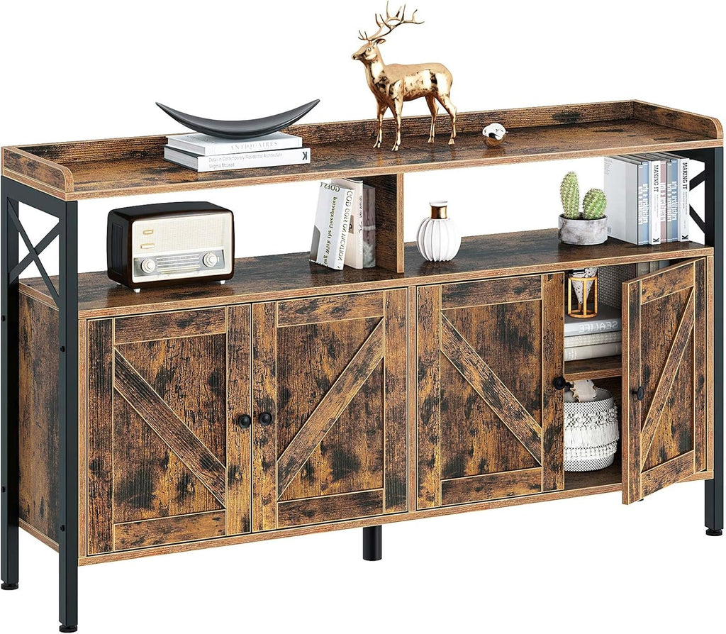 Rustic Brown 55Inch Console Table with Cabinet and Open Shelf N3847