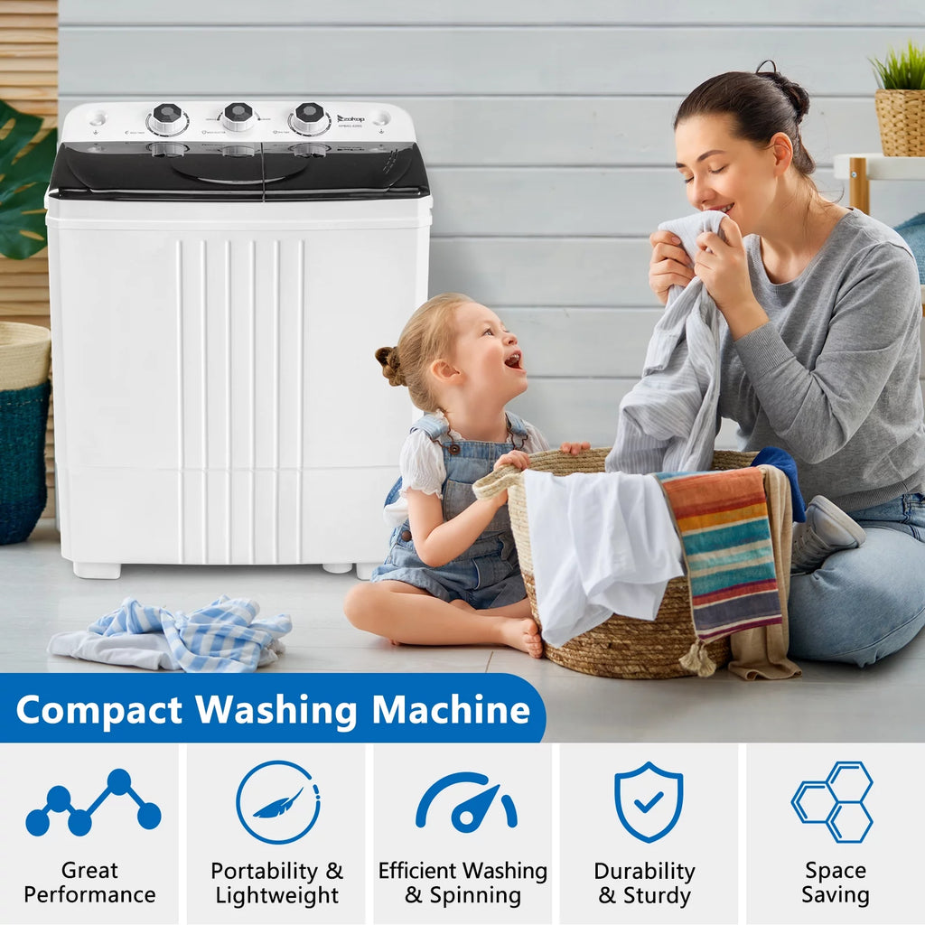 Compact Twin Tub Portable Mini Washing Machine with Drain Pump D386412