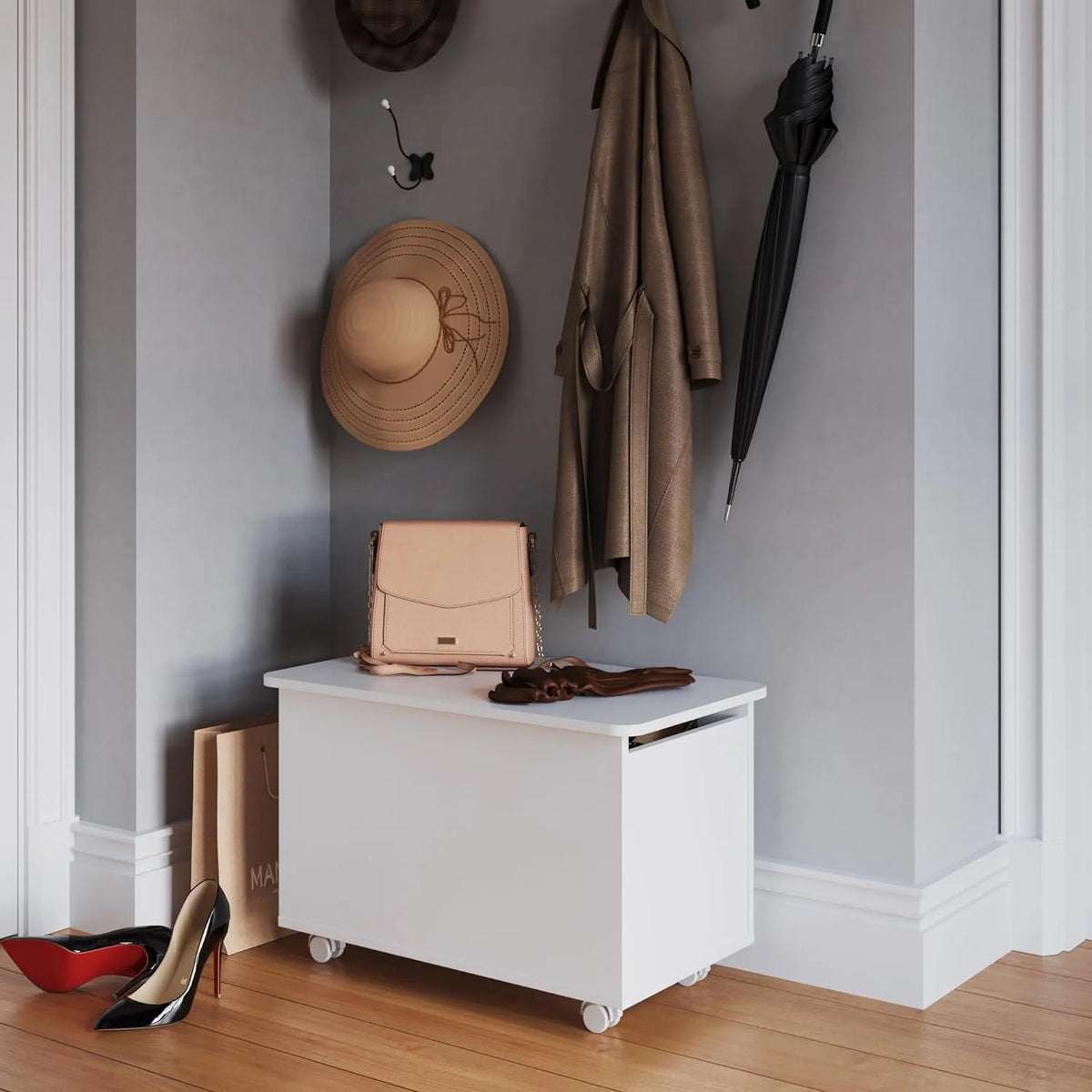 White Engineered Wood Storage Trunk with Lid A5951