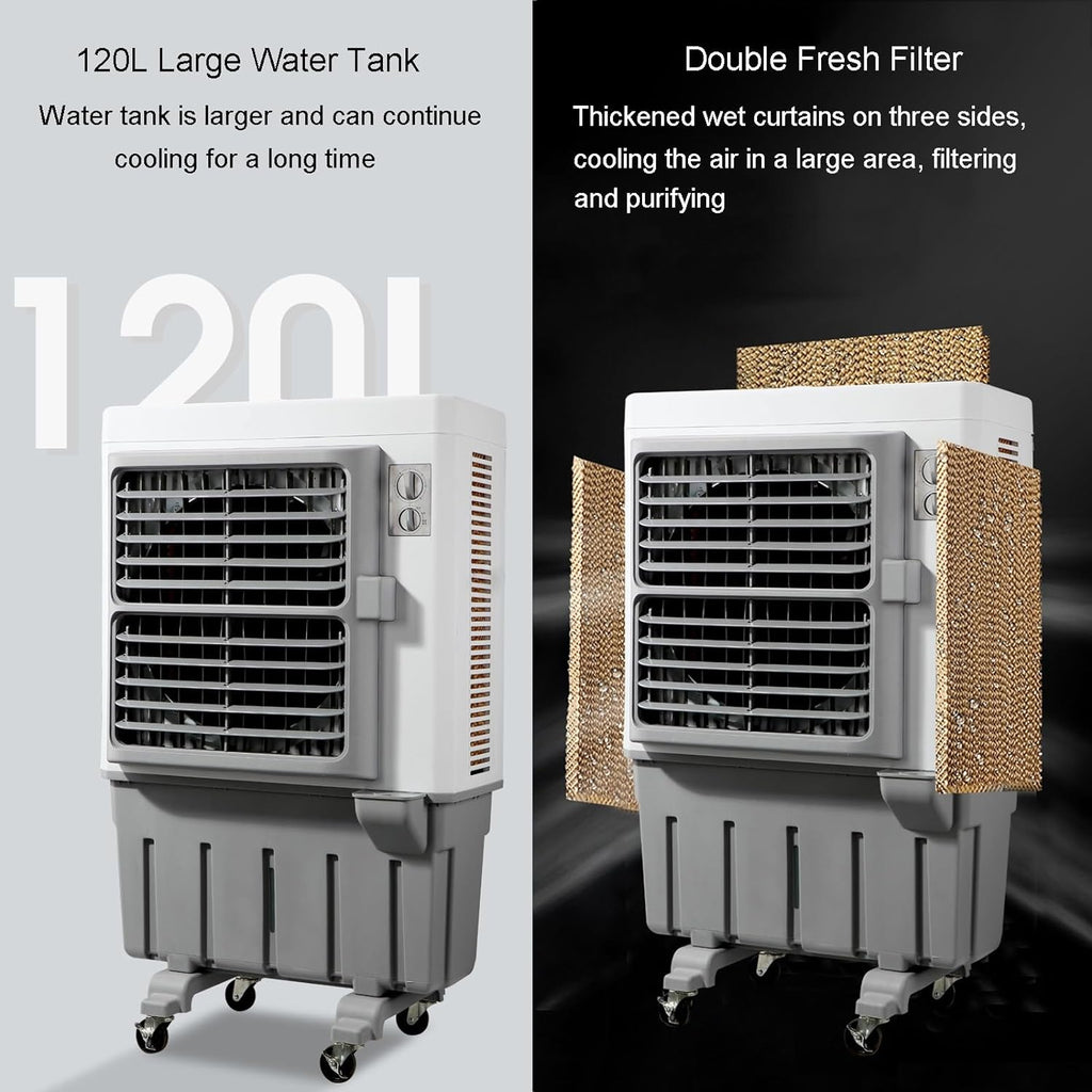 Commercial Evaporative Air Cooler Fan, 3-in-1 Swamp Cooler with 120L Water Tank, 3 Speeds U17836