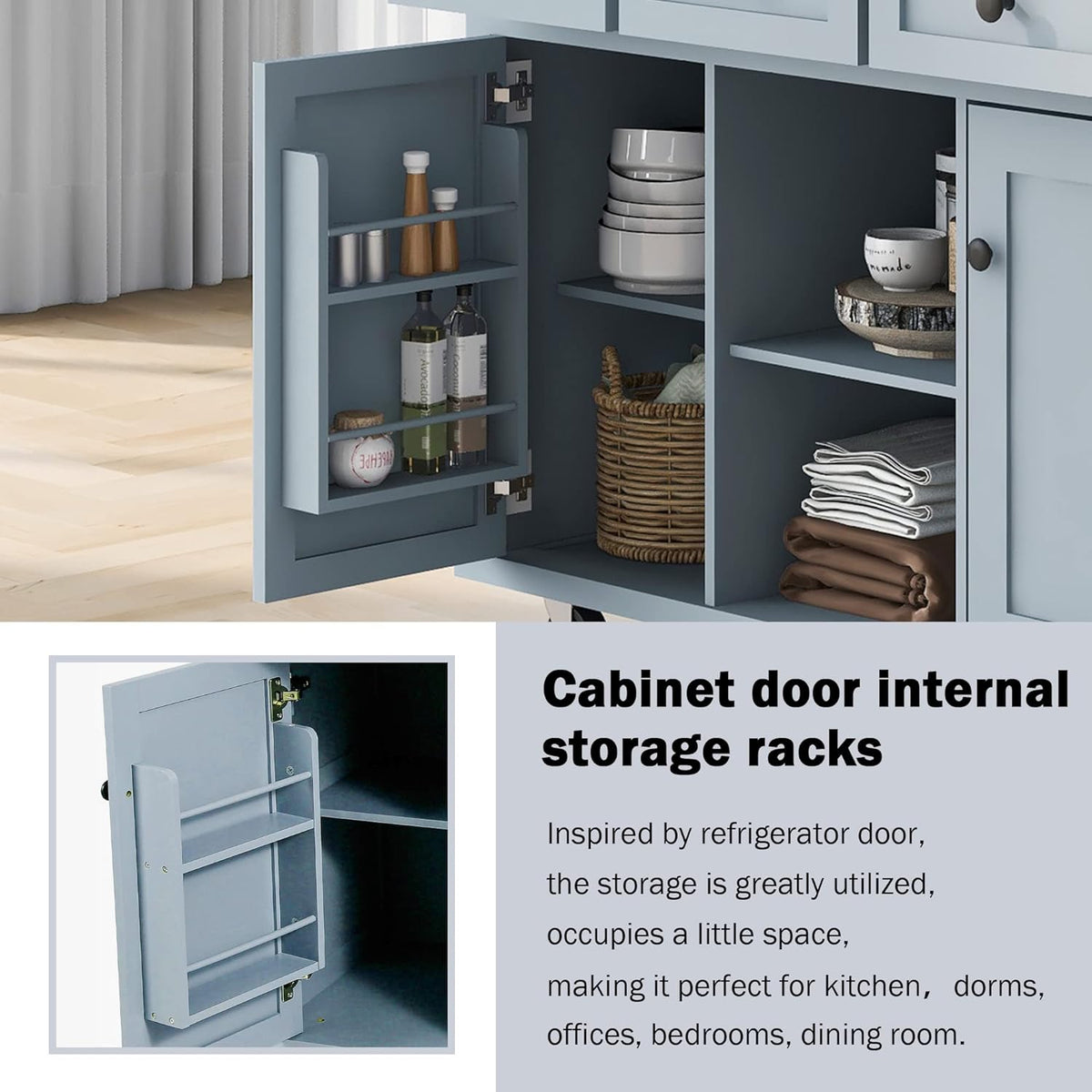 Blue Kitchen Cart with Rubber Wood Drop-Leaf Countertop D9175