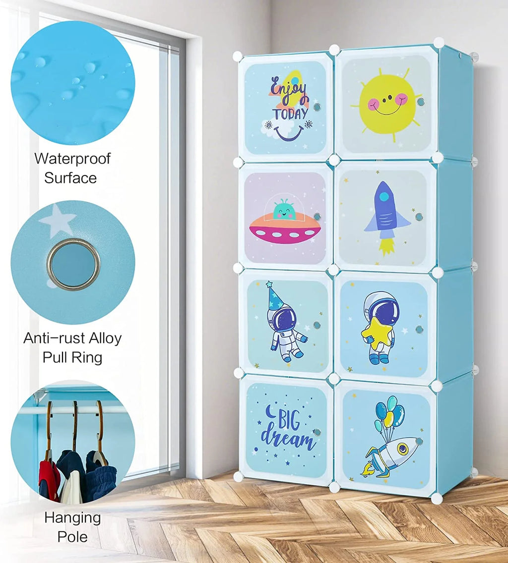 8 Cube Children Wardrobe with Doors and 2 Hanging Sections F730848