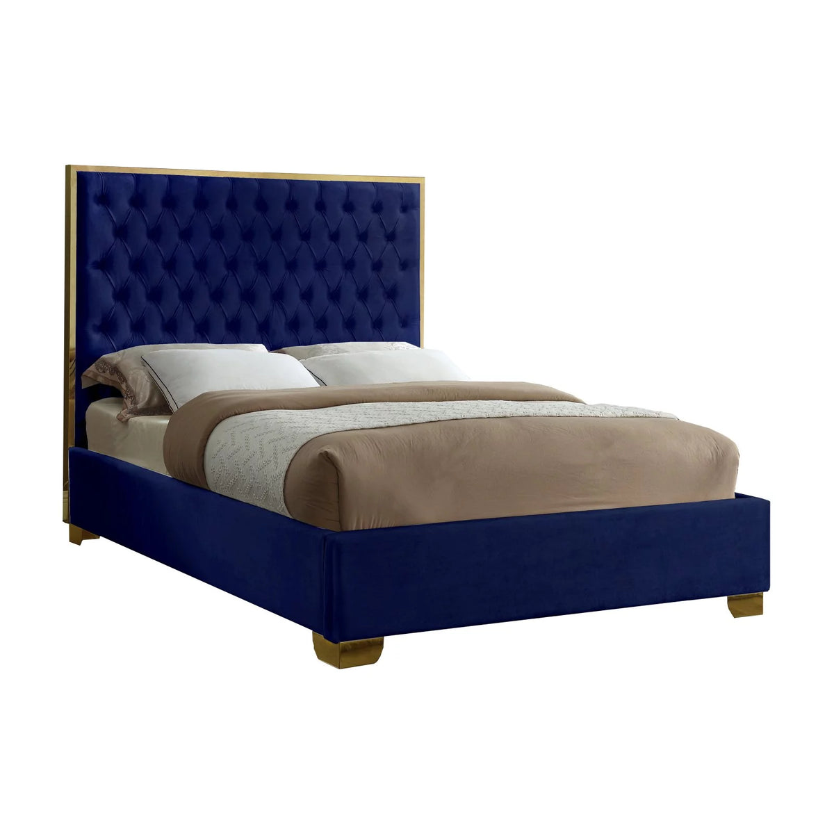 Solid Wood and Velvet King Bed in Navy B685