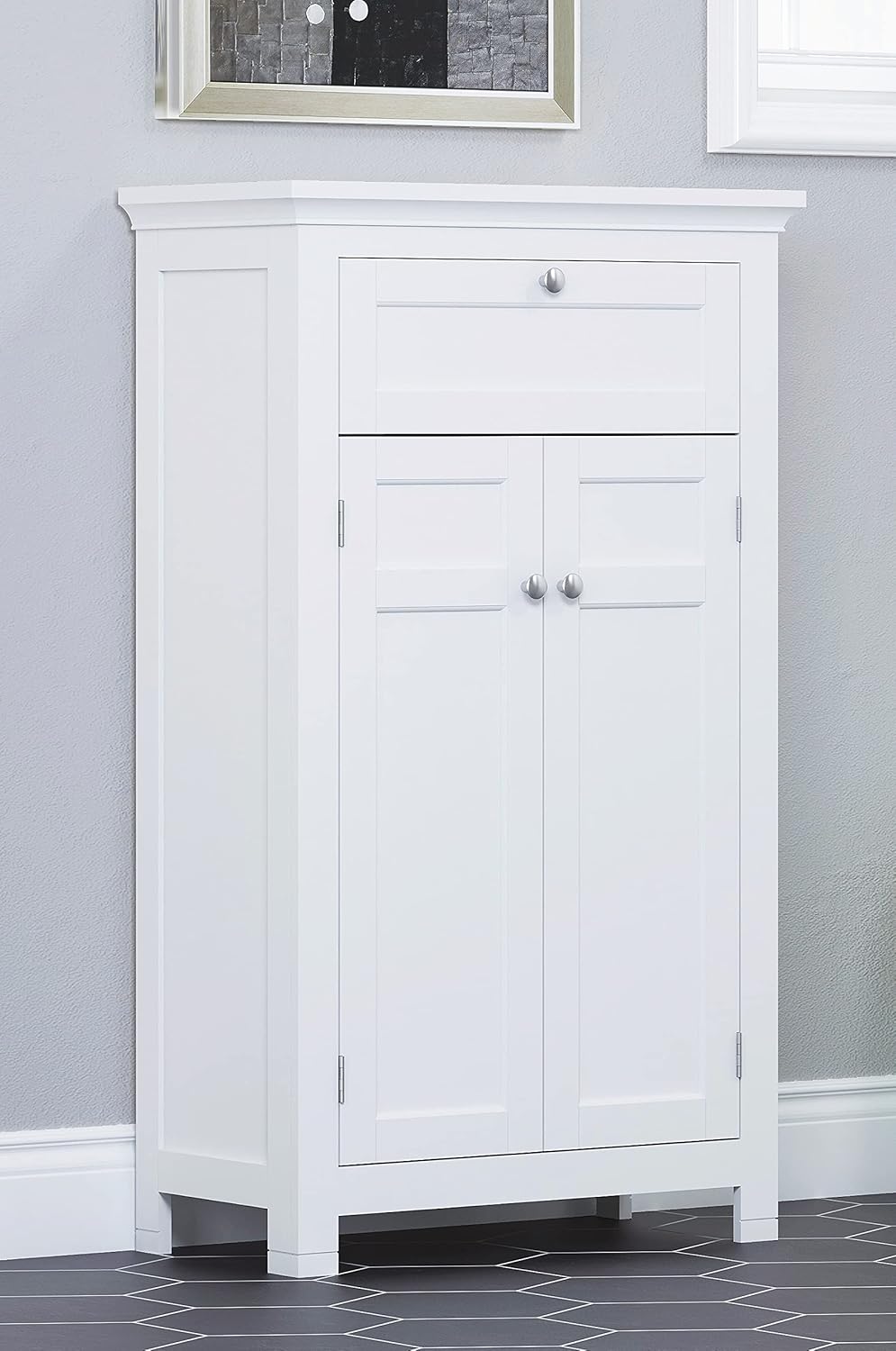 Freestanding Bathroom Cabinet with Doors and Adjustable Shelf, White C939
