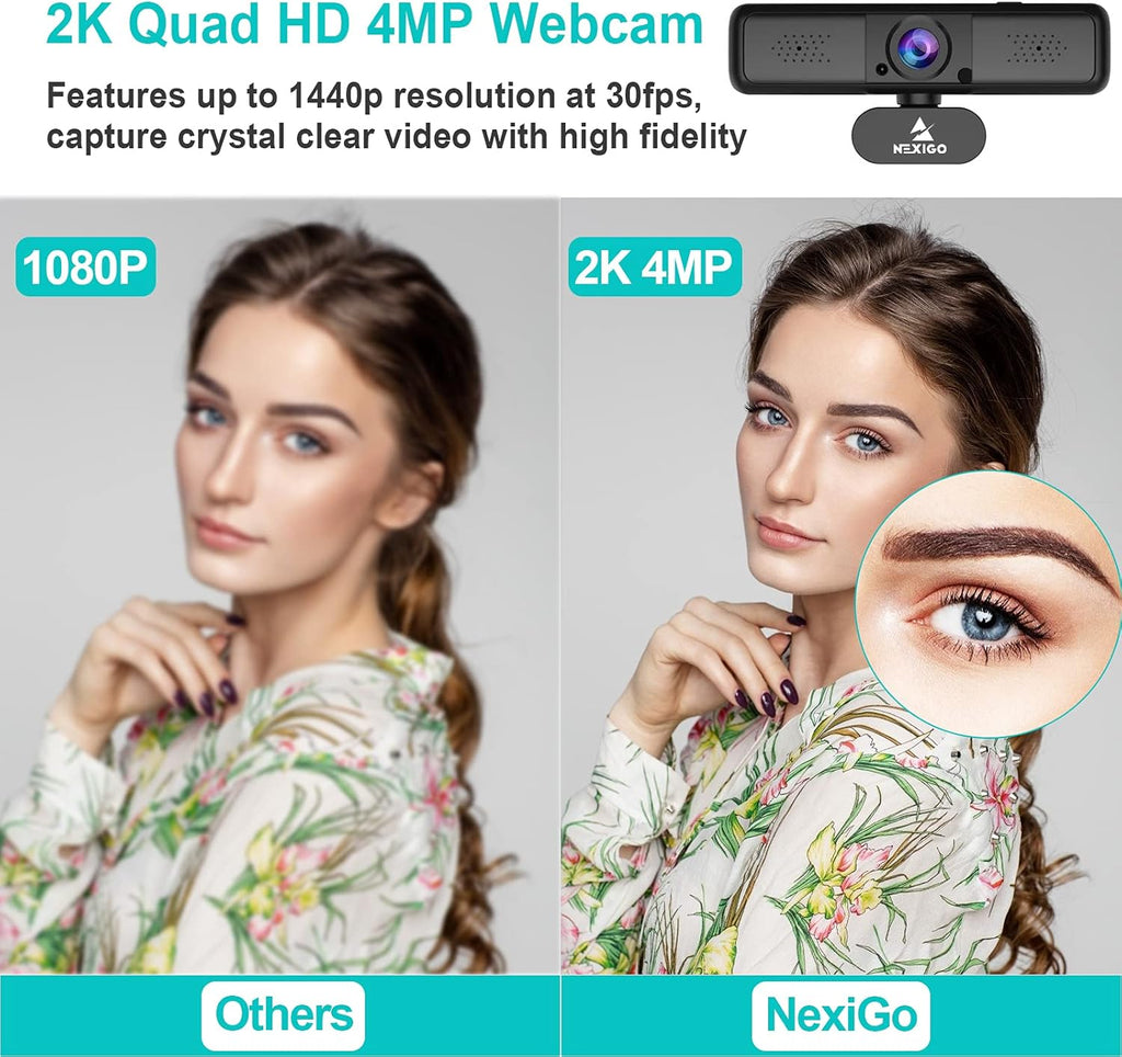 2K 4MP Zoomable Webcam with Privacy Cover & Dual Microphone J45667