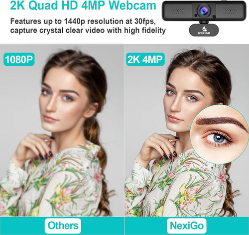 2K 4MP Zoomable Webcam with Privacy Cover & Dual Microphone J45667