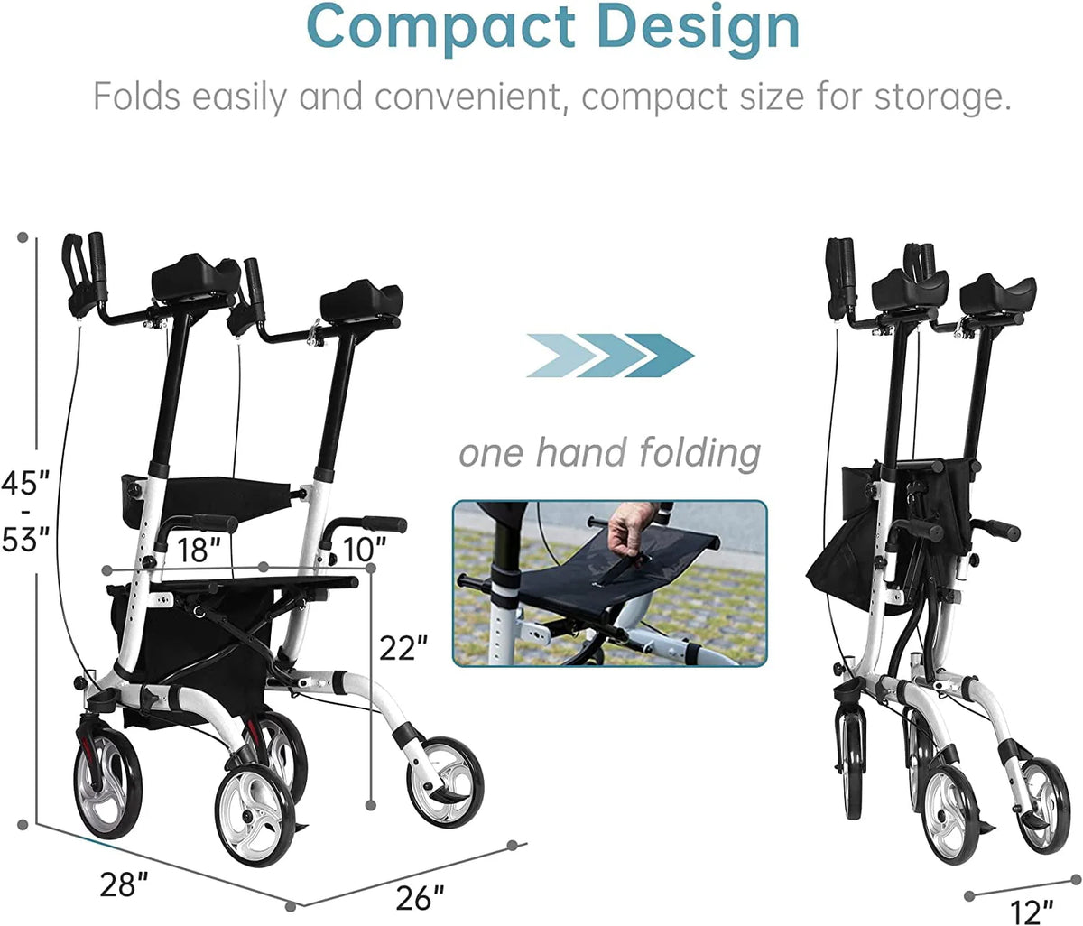 Upright Folding Rollator Walker with Seat, White S67388