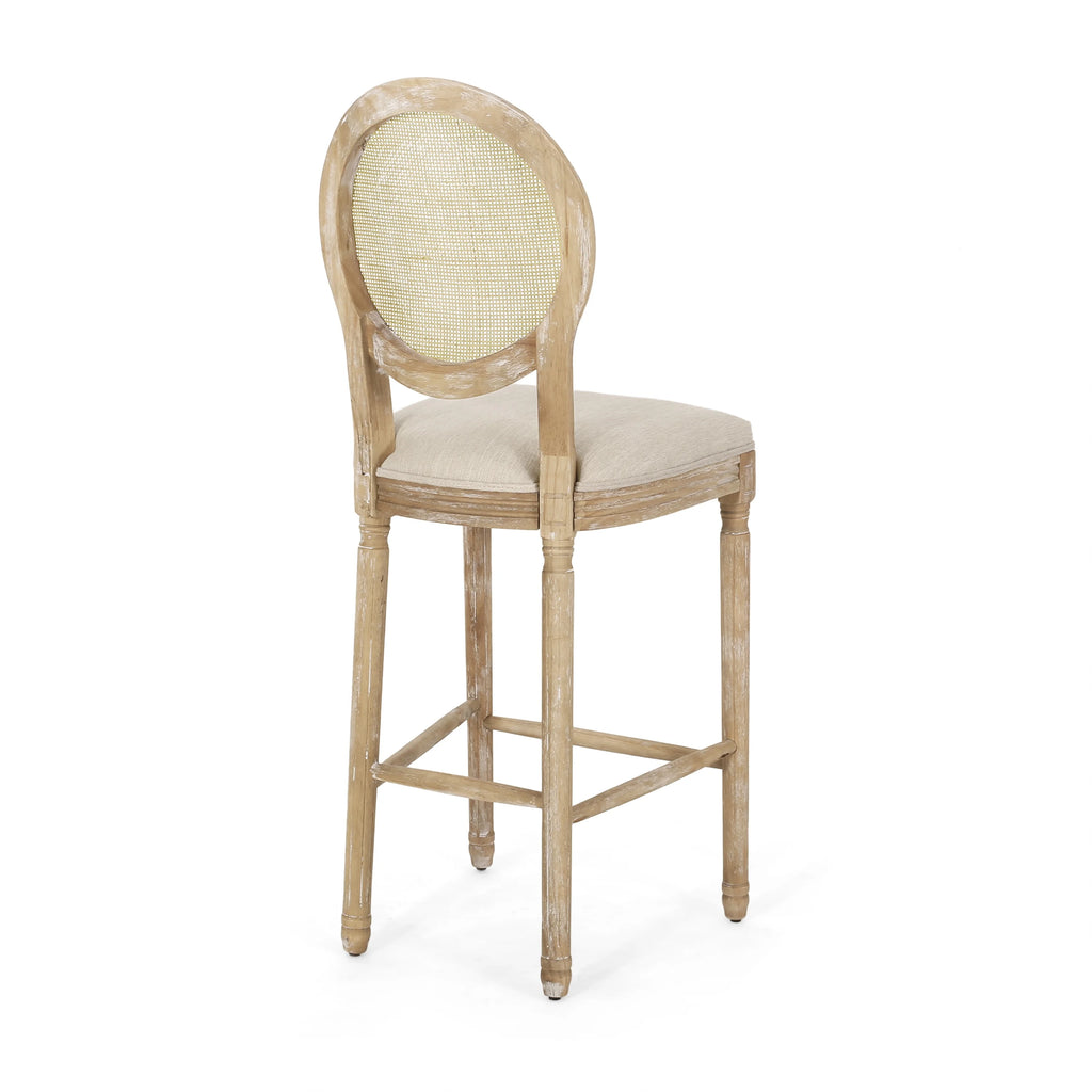 Fabric Upholstered Wood and Cane Barstools, Set of 2 V36350