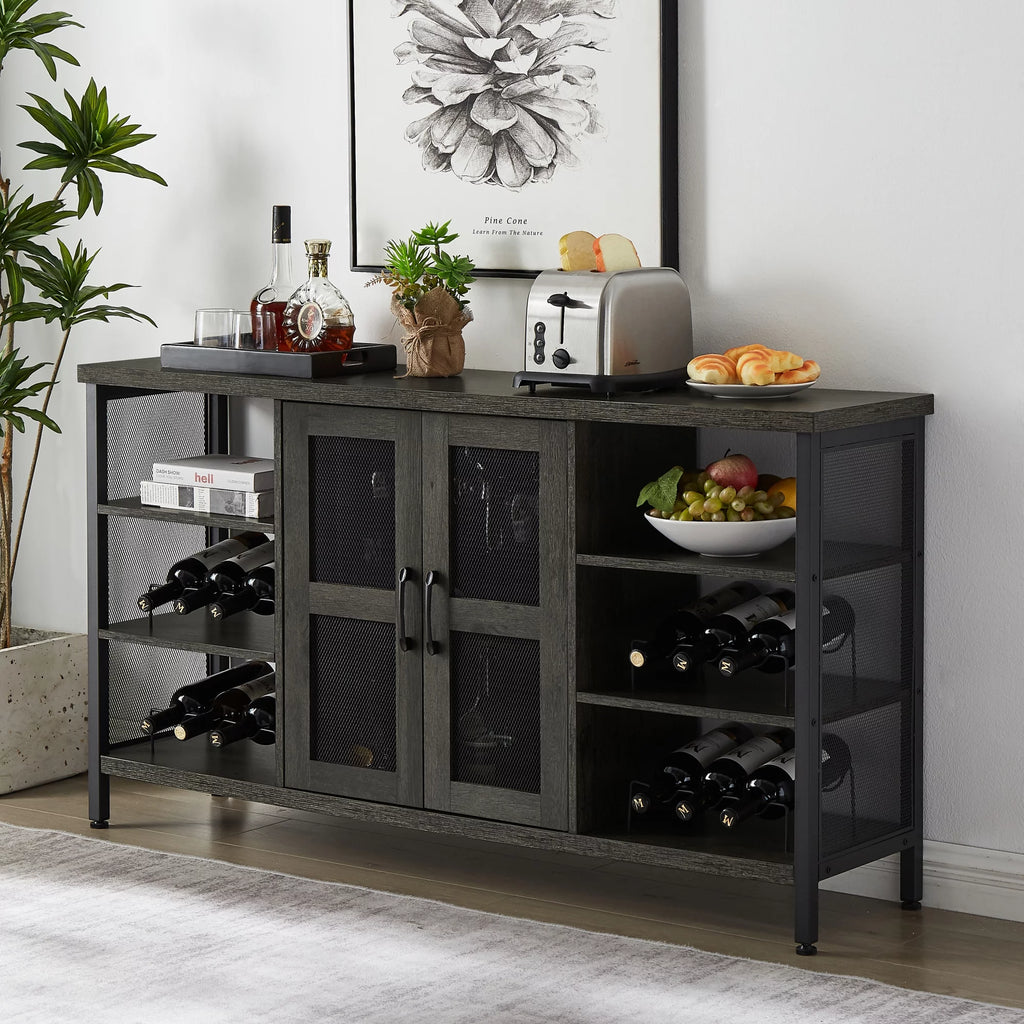 Dark Gray Wood Wine Cabinet with Storage X2561