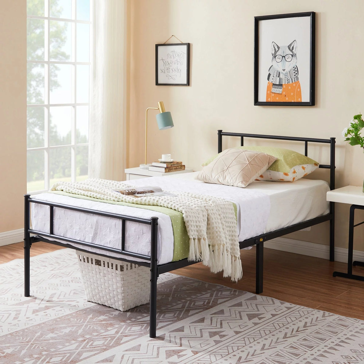 Twin Size Black Metal Platform Bed Frame with Headboard and Footboard N447