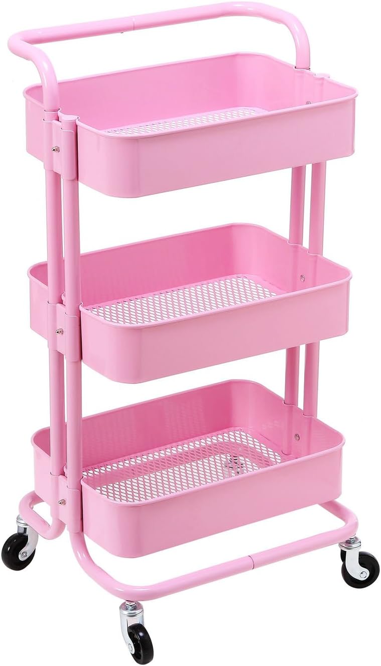 3 Tier Metal Rolling Cart with Handles M362