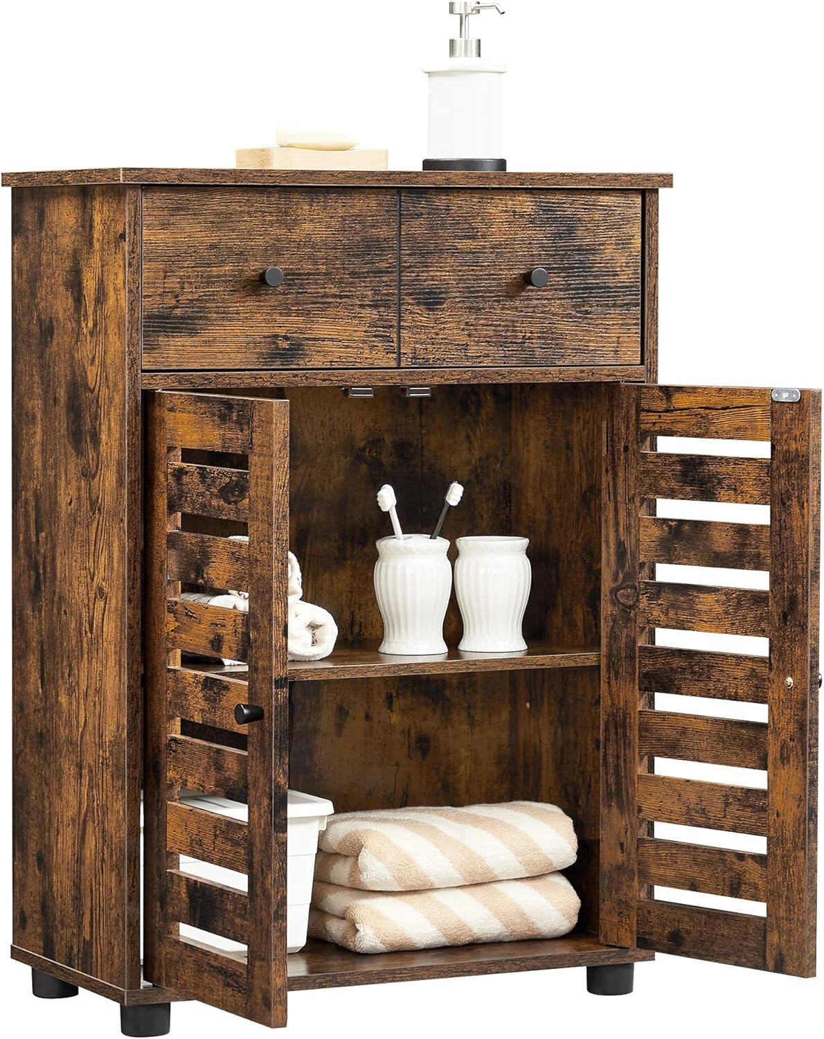 Bathroom Storage Floor Cabinet with 2 Louvered Doors Drawer D134735
