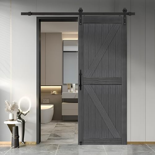20 in x 84 in Elephant Gray Solid Wood Barn Door with Sliding Door Hardware Kit W732