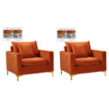 2 Piece Velvet Accent Chair Set in Cognac Orange A337
