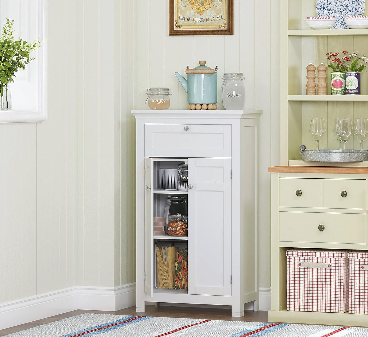 Freestanding Bathroom Cabinet with Doors and Adjustable Shelf, White C939