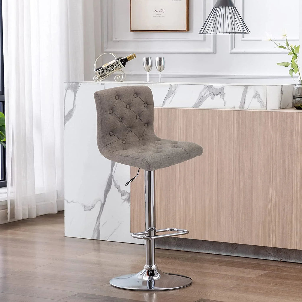 Tufted Swivel Bar Stool with Back, Fabric Upholstered Armless Bar Chair A59753