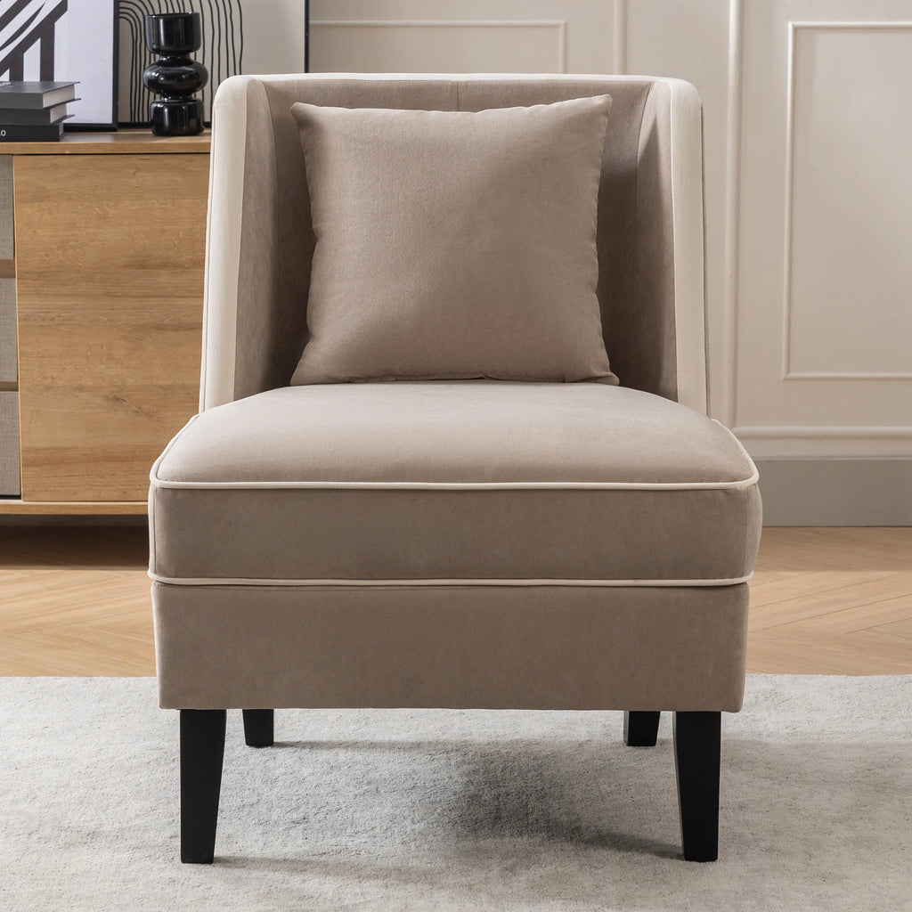 Velvet Upholstered Accent Chair with Cream Piping B9139