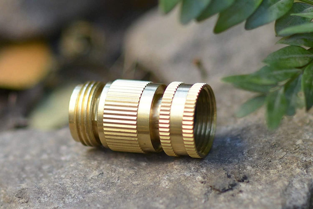 Solid Brass 3/4 inch GHT Garden Hose Quick Connector Set, Pack of 2 D7459