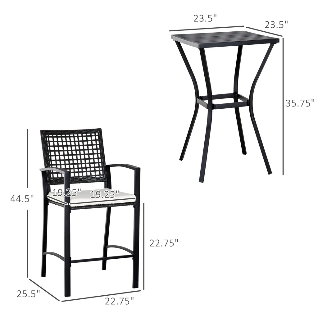 3 Pcs Rattan Wicker Patio Bar Set with Cushion T864789