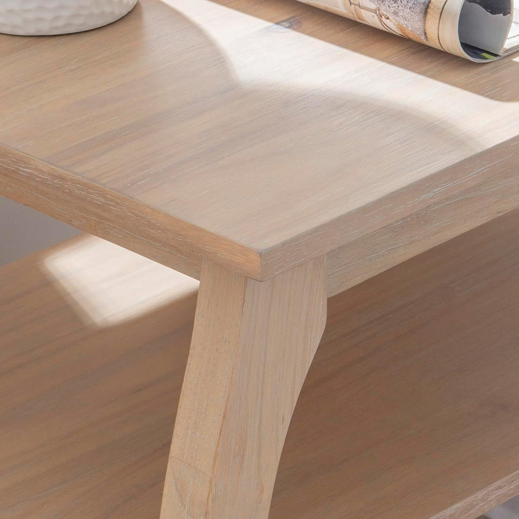 Natural Wooden Side Table with Curved Legs and Two Display Shelves H8309