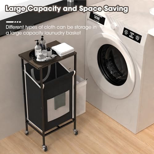 Black Metal Frame Laundry Hamper with Lid and Wheels O75607