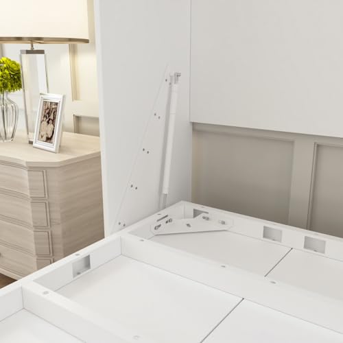 White Queen Size Murphy Wall Bed Cabinet Foldable Platform Bedframe R6080
