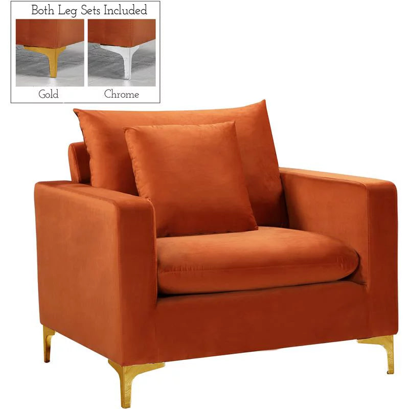 2 Piece Velvet Accent Chair Set in Cognac Orange A337