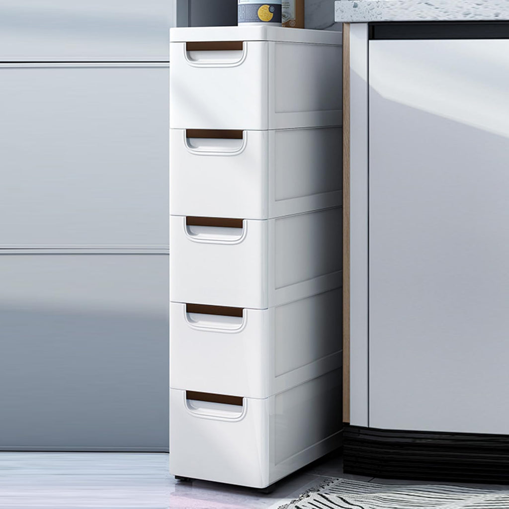 White 5 Drawer Plastic Storage Cabinet with Wheels V785126