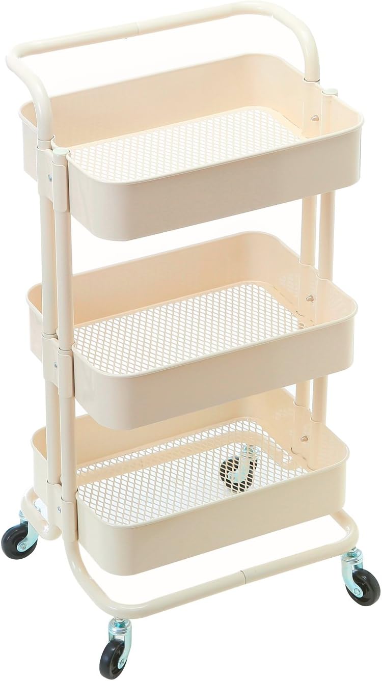 3 Tier Metal Rolling Cart with Handles M362